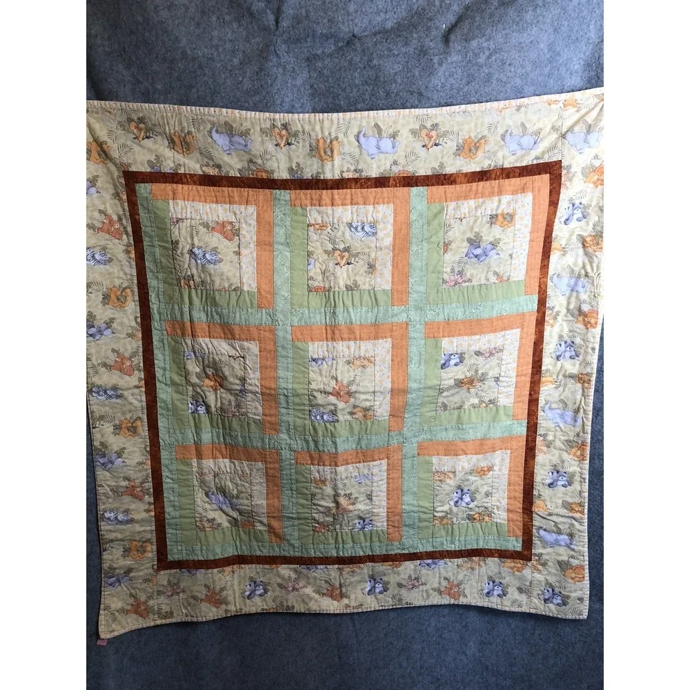Handmade Quilt 42 x 42 Yellow Jungle Animals Baby Room Coverlet Wall Hanging